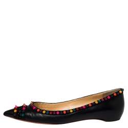 Pre Owned Christian Louboutin Black Leather Embellished Ballet Flats Size 39.5