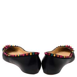 Pre Owned Christian Louboutin Black Leather Embellished Ballet Flats Size 39.5