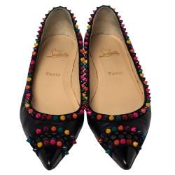 Pre Owned Christian Louboutin Black Leather Embellished Ballet Flats Size 39.5