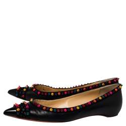 Pre Owned Christian Louboutin Black Leather Embellished Ballet Flats Size 39.5