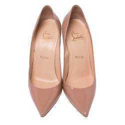 Pre Owned Christian Louboutin Beige Patent Leather Pumps Size 38