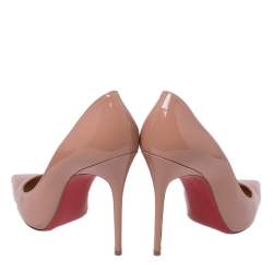 Pre Owned Christian Louboutin Beige Patent Leather Pumps Size 38