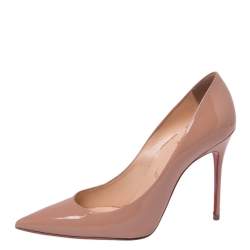 Pre Owned Christian Louboutin Beige Patent Leather Pumps Size 38