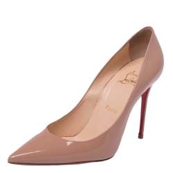 Pre Owned Christian Louboutin Beige Patent Leather Pumps Size 38