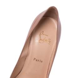 Pre Owned Christian Louboutin Beige Patent Leather Pumps Size 38