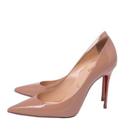 Pre Owned Christian Louboutin Beige Patent Leather Pumps Size 38