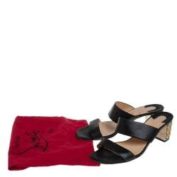 Pre Owned Christian Louboutin Black Leather Opticat Slide Sandals Size 38.5