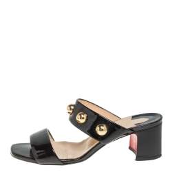 Pre Owned Christian Louboutin Black Patent Leather Simple Bille Studded Sandals Size 38.5