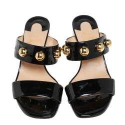 Pre Owned Christian Louboutin Black Patent Leather Simple Bille Studded Sandals Size 38.5