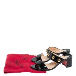Pre Owned Christian Louboutin Black Patent Leather Simple Bille Studded Sandals Size 38.5