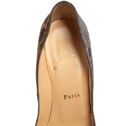 Christian Louboutin Metallic Silever/Brown Leopard Print Fabric Very Prive Peep Toe Pumps Size 38
