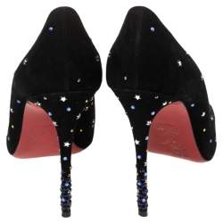 Pre Owned Christian Louboutin Black Suede Crystal Star Embellished Gravitanita Pointed Toe Pumps Size 39