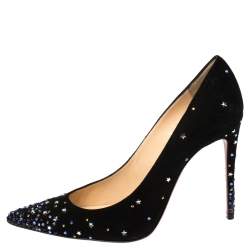 Pre Owned Christian Louboutin Black Suede Crystal Star Embellished Gravitanita Pointed Toe Pumps Size 39