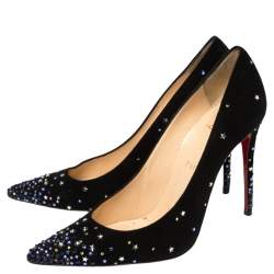 Pre Owned Christian Louboutin Black Suede Crystal Star Embellished Gravitanita Pointed Toe Pumps Size 39
