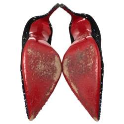 Pre Owned Christian Louboutin Black Suede Crystal Star Embellished Gravitanita Pointed Toe Pumps Size 39