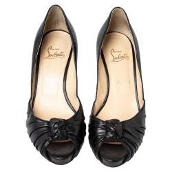 Pre Owned Christian Louboutin Black Leather Knot Peep Toe Pumps Size 39