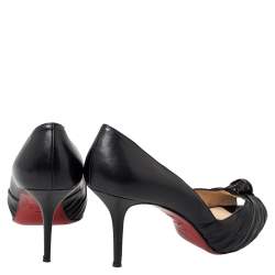 Pre Owned Christian Louboutin Black Leather Knot Peep Toe Pumps Size 39
