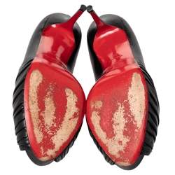 Pre Owned Christian Louboutin Black Leather Knot Peep Toe Pumps Size 39