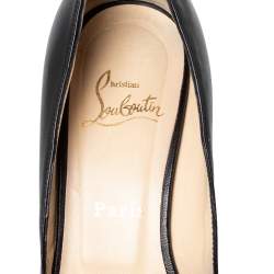 Pre Owned Christian Louboutin Black Leather Knot Peep Toe Pumps Size 39