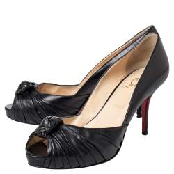 Pre Owned Christian Louboutin Black Leather Knot Peep Toe Pumps Size 39