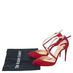Pre Owned Christian Louboutin Red Suede Crossbreche Sandals Size 37.5