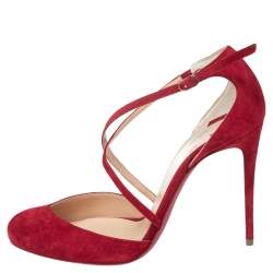 Pre Owned Christian Louboutin Red Suede Crossbreche Sandals Size 37.5