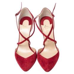 Pre Owned Christian Louboutin Red Suede Crossbreche Sandals Size 37.5