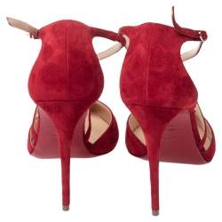 Pre Owned Christian Louboutin Red Suede Crossbreche Sandals Size 37.5