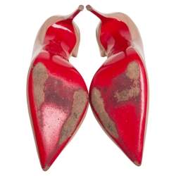Pre Owned Christian Louboutin Beige Patent Leather Iriza Pointed Toe Pumps Size 35.5