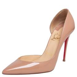 Pre Owned Christian Louboutin Beige Patent Leather Iriza Pointed Toe Pumps Size 35.5