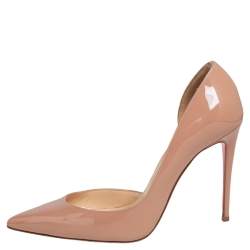 Pre Owned Christian Louboutin Beige Patent Leather Iriza Pointed Toe Pumps Size 35.5