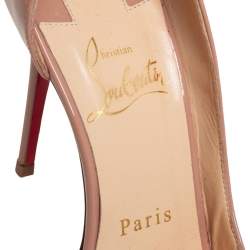 Pre Owned Christian Louboutin Beige Patent Leather Iriza Pointed Toe Pumps Size 35.5