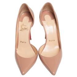 Pre Owned Christian Louboutin Beige Patent Leather Iriza Pointed Toe Pumps Size 35.5