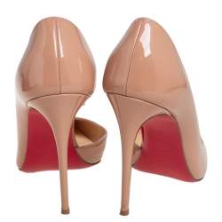 Pre Owned Christian Louboutin Beige Patent Leather Iriza Pointed Toe Pumps Size 35.5