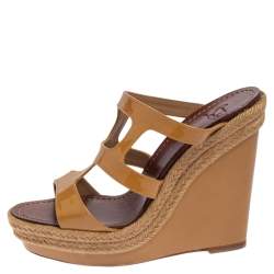 Pre Owned Christian Louboutin Beige Patent Leather Bilbao Wedge Sandals Size 39