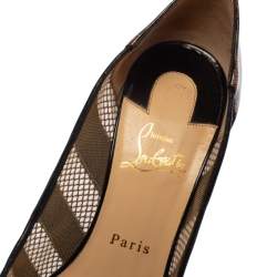 Pre Owned Christian Louboutin Black/Brown Animal Print Patent Leather and Mesh Bandy Pointed Toe Pumps Size 40