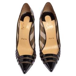 Pre Owned Christian Louboutin Black/Brown Animal Print Patent Leather and Mesh Bandy Pointed Toe Pumps Size 40