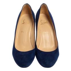 Pre Owned Christian Louboutin Blue Suede Wedge Pumps Size 41