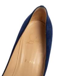 Pre Owned Christian Louboutin Blue Suede Wedge Pumps Size 41