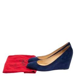 Pre Owned Christian Louboutin Blue Suede Wedge Pumps Size 41