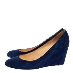 Pre Owned Christian Louboutin Blue Suede Wedge Pumps Size 41
