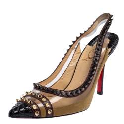 Pre Owned Christian Louboutin Multicolor  Leather And PVC Studded Slingback Pumps Size 35