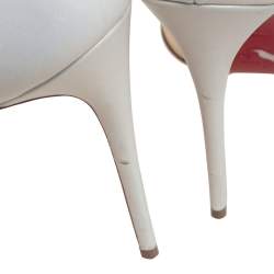 Pre Owned Christian Louboutin White/Beige Crystal Embellished Net And Leather Follies Strass Pumps Size 38.5