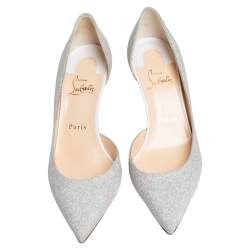 مملوكة مسبقًا حذاء كعب عالي كريستيان لوبوتان إيريزا فضي لامع مقاس 38