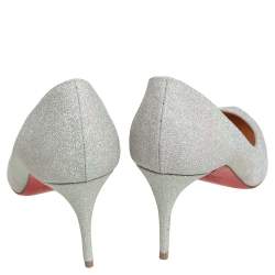 مملوكة مسبقًا حذاء كعب عالي كريستيان لوبوتان إيريزا فضي لامع مقاس 38