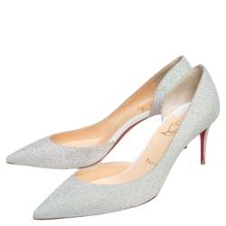 مملوكة مسبقًا حذاء كعب عالي كريستيان لوبوتان إيريزا فضي لامع مقاس 38