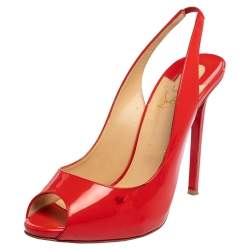 Pre Owned Christian Louboutin Red Patent Leather Lady Peep Slingback  Pumps Size 41