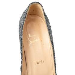 Pre Owned Christian Louboutin Metallic Grey Glitter Very Prive Peep Toe Pumps Size 40