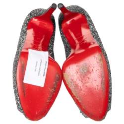 Pre Owned Christian Louboutin Metallic Grey Glitter Very Prive Peep Toe Pumps Size 40