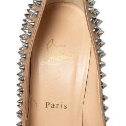 Pre Owned Christian Louboutin Beige Leather Bianca Spikes Platform Pumps Size 39